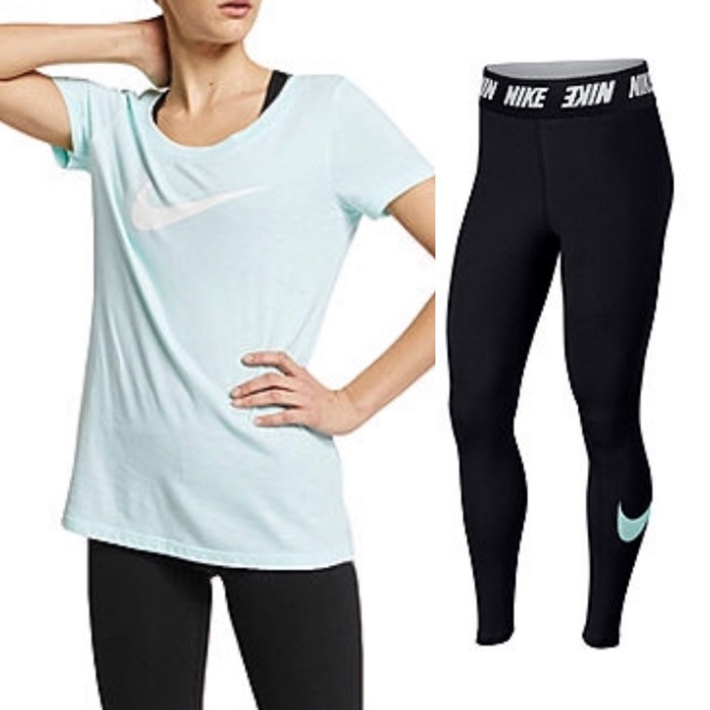 Nike High Waist Black Leggings and Tee-Sz.LX